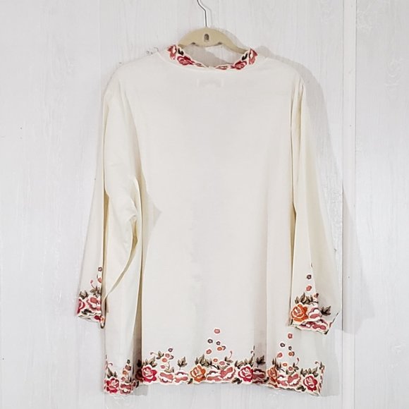Susan Graver Linen Blend Embroidered Jacket 3X Cream - Picture 2 of 6